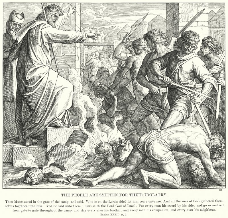 Het volk wordt gestraft voor hun afgoderij door Julius (after) Schnorr von Carolsfeld
