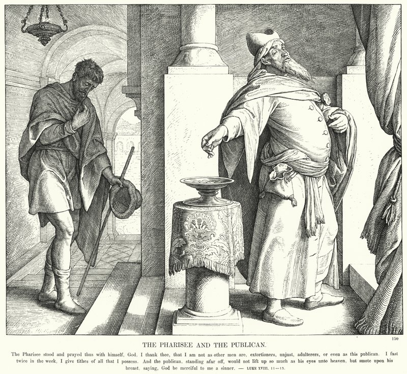 De Farizeeër en de Tollenaar (gravure) door Julius (after) Schnorr von Carolsfeld