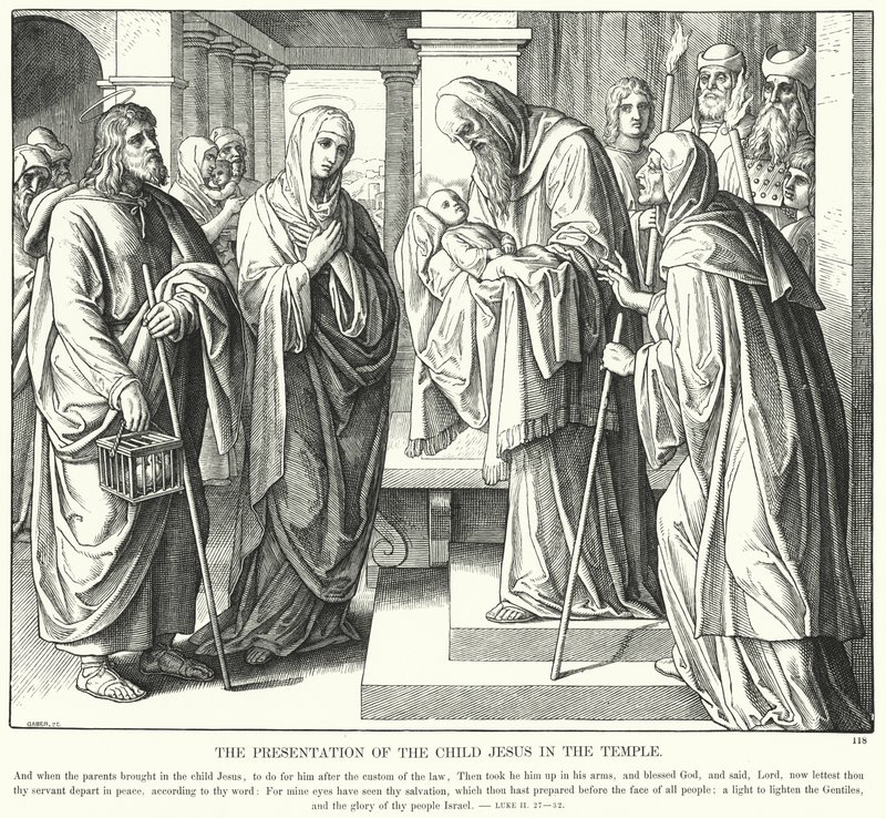 De Presentatie van het Kind Jezus in de Tempel (gravure) door Julius (after) Schnorr von Carolsfeld