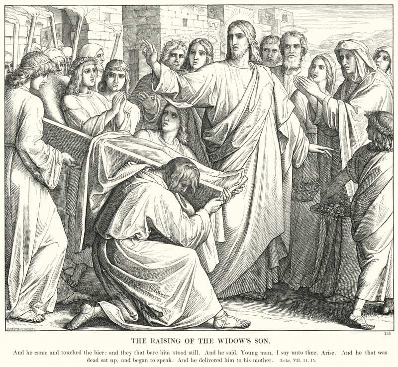 De opwekking van de zoon van de weduwe door Julius (after) Schnorr von Carolsfeld