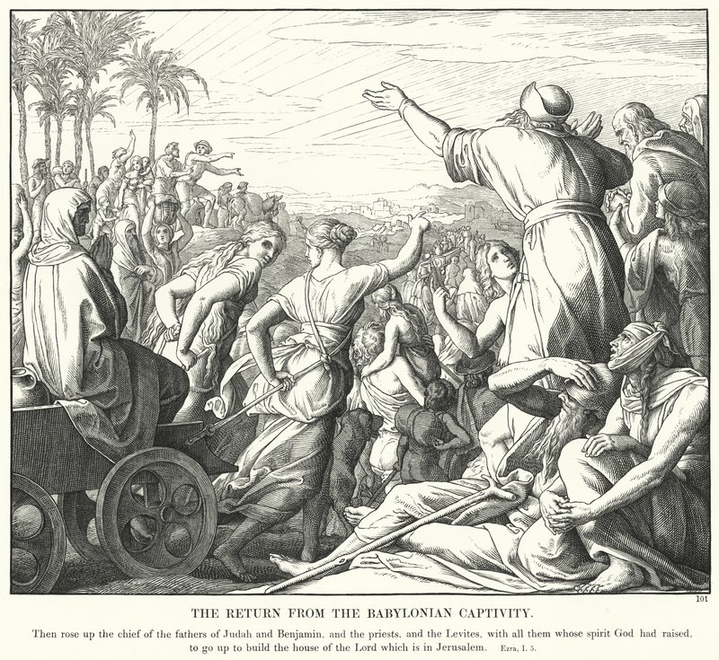 De Terugkeer uit de Babylonische Ballingschap (gravure) door Julius (after) Schnorr von Carolsfeld