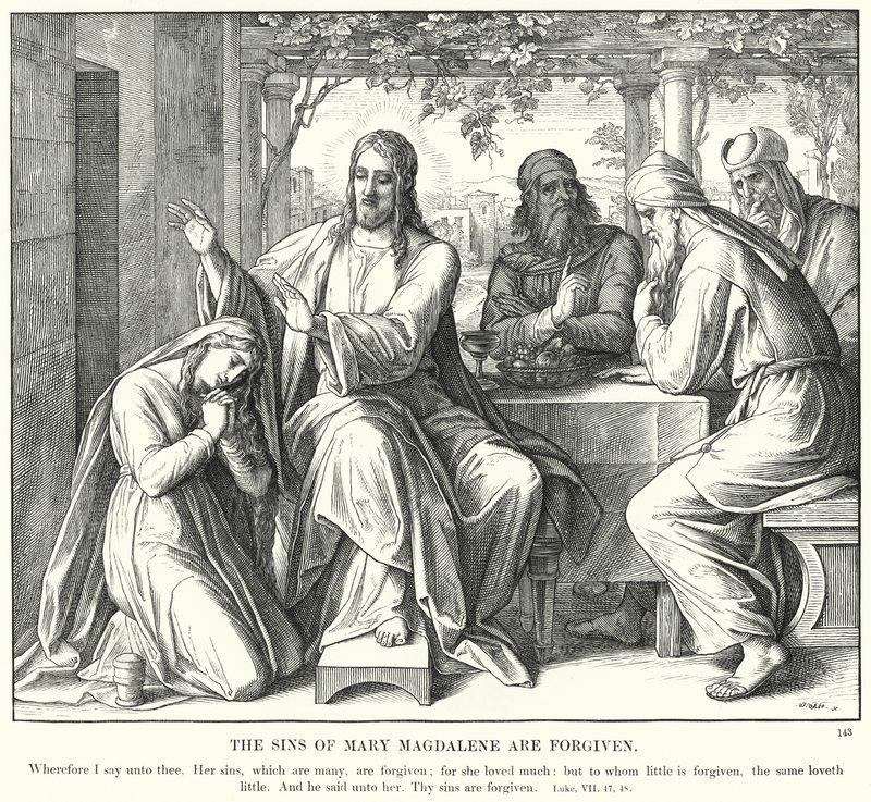 De zonden van Maria Magdalena worden vergeven door Julius (after) Schnorr von Carolsfeld