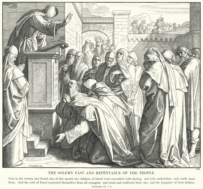 De Plechtige Vasten en Berouw van het Volk door Julius (after) Schnorr von Carolsfeld