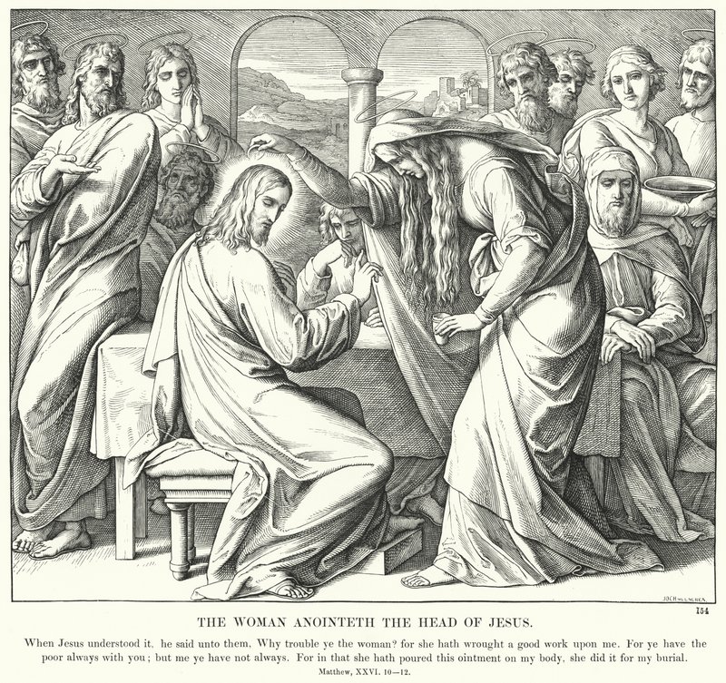 De Vrouw Zalfde het Hoofd van Jezus (gravure) door Julius (after) Schnorr von Carolsfeld