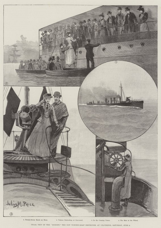 Proefvaart van de Hornet, de Nieuwe Torpedobootjager, bij Gravesend, zaterdag 9 juni door Julius Mandes Price