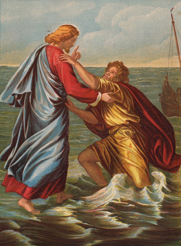 Petrus loopt op de zee door Julius Schnorr von Carolsfeld