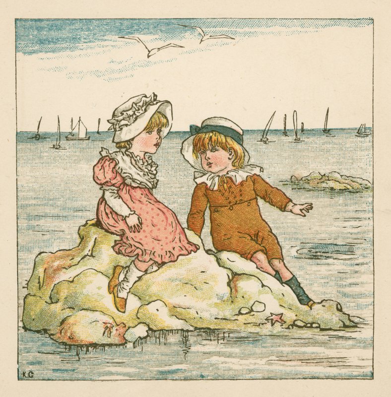Jongen en meisje gestrand op een rots door Kate (after) Greenaway