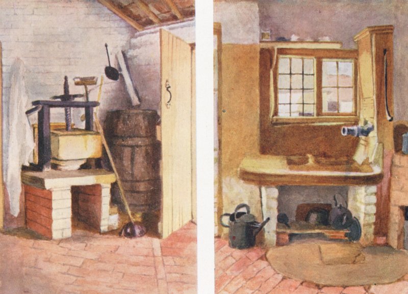 De keukenpomp en oude kaasdruk, Rolleston door Kate (after) Greenaway