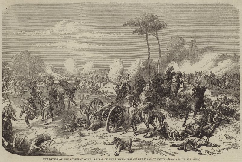 De Slag bij de Volturno, de aankomst van de Piëmontezen op het veld van Capua door Konrad Grob