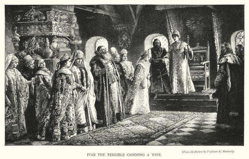 Ivan de Verschrikkelijke kiest een vrouw (gravure) door Konstantin Egorovich Makovsky