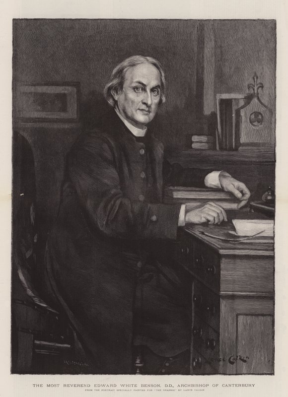 De Zeer Eerwaarde Edward White Benson, DD, aartsbisschop van Canterbury (gravure) door Lance Calkin