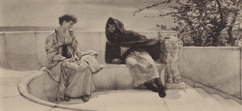 Het Oude Verhaal (fotogravure) door Lawrence (after) Alma Tadema