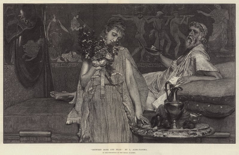 Tussen hoop en angst, in de tentoonstelling van de Royal Academy door Lawrence Alma Tadema