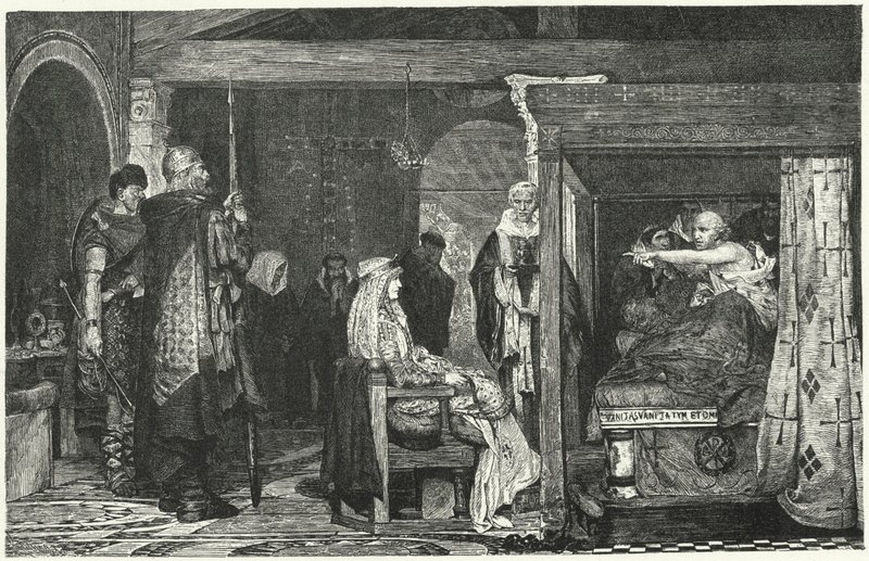 Koningin Fredegund aan het sterfbed van Bisschop Praetextatus, 586 door Lawrence Alma Tadema