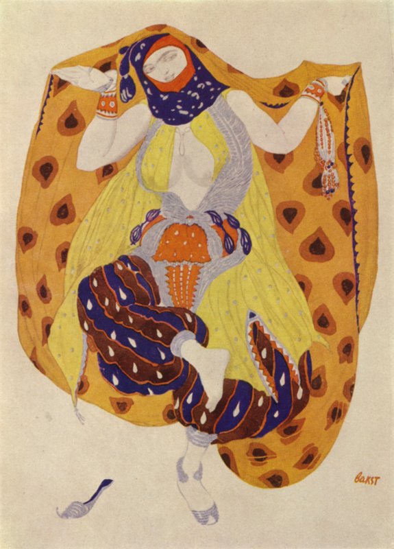 Odalisque, kostuumontwerp door Leon Bakst voor een Ballets Russes productie van Scheherazade door Leon (after) Bakst