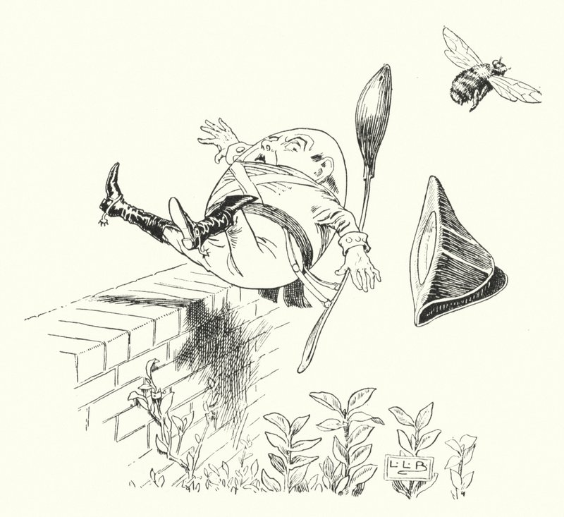 Humpty Dumpty zat op een muur (gravure) door Leonard Leslie Brooke
