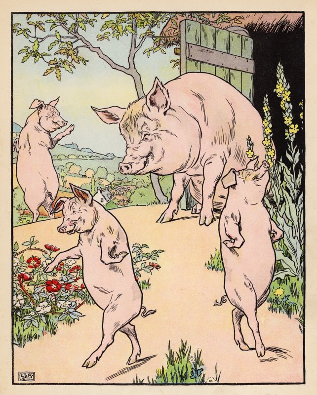 Illustratie voor De Drie Kleine Biggetjes door Leonard Leslie Brooke