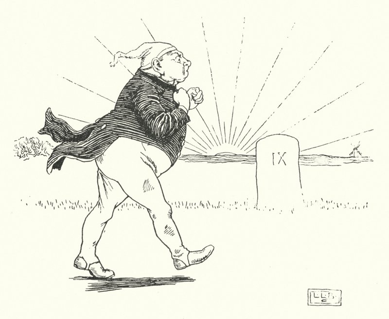 Er was een man, en hij had niets, en rovers kwamen om hem te beroven (gravure) door Leonard Leslie Brooke