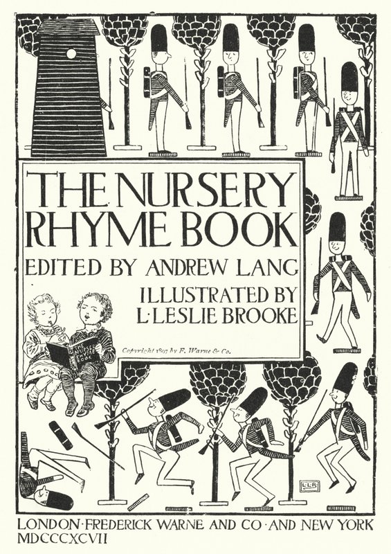 Titelpagina illustratie voor The Nursery Rhyme Book bewerkt door Andrew Lang (gravure) door Leonard Leslie Brooke