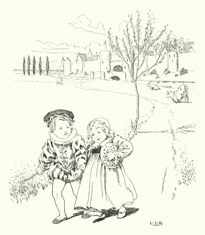 Naar de markt, naar de markt, om een pruimenbroodje te kopen (gravure) door Leonard Leslie Brooke