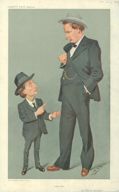 Ben Tillett en John Ward, Arbeiders, 29 juli 1909, Vanity Fair cartoon door Leslie Matthew Ward