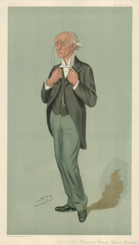 Mr F W Warre-Cornish, de vice-voorzitter van Eton, de vice-voorzitter, 26 september 1901, Vanity Fair cartoon door Leslie Matthew Ward