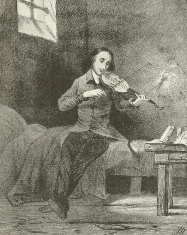 Paganini in de Gevangenis (gravure) door Louis Boulanger