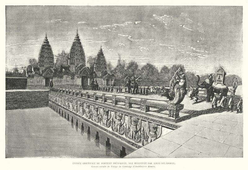 Oostelijke ingang van de Khmer-tempel van Preah Khan, Angkor, Cambodja door Louis (after) Delaporte