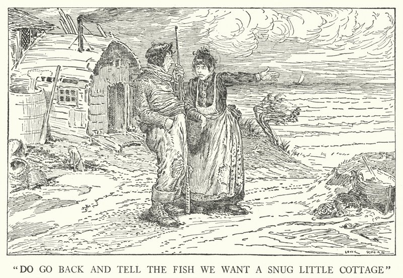 "Ga terug en vertel de vis dat we een knus klein huisje willen" (litho) door Louis John Rhead