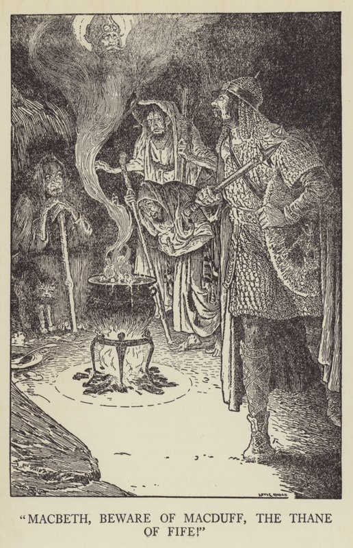 Macbeth, pas op voor Macduff, de Thane van Fife! door Louis John Rhead