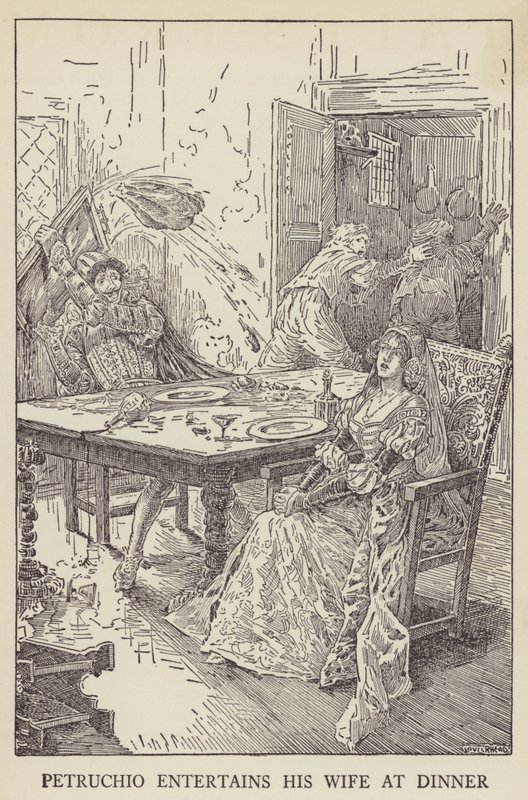 Petruchio vermaakt zijn vrouw tijdens het diner door Louis John Rhead