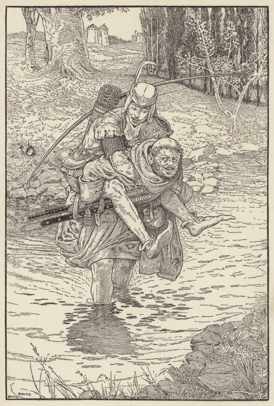 De monnik nam Robin op zijn rug door Louis John Rhead
