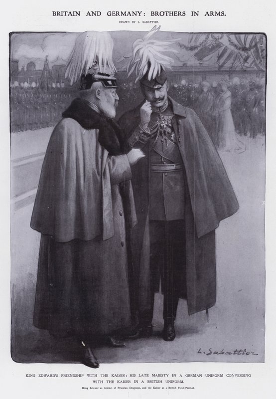Koning Edward VII gekleed als kolonel van de Pruisische Dragonders en keizer Wilhelm II gekleed als Britse veldmaarschalk door Louis Remy Sabattier