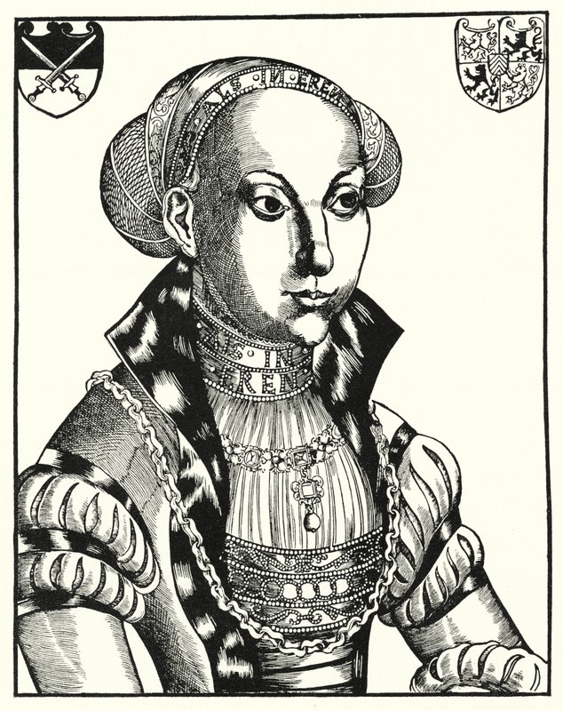 Sybille van Kleef, gemalin van Johan Frederik I, keurvorst van Saksen door Lucas the Elder (after) Cranach