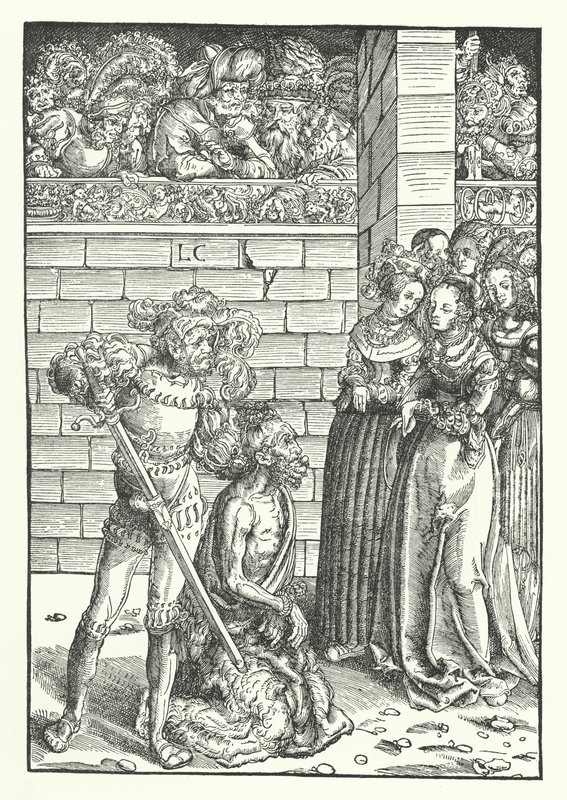 De onthoofding van Johannes de Doper (gravure) door Lucas the Elder (after) Cranach
