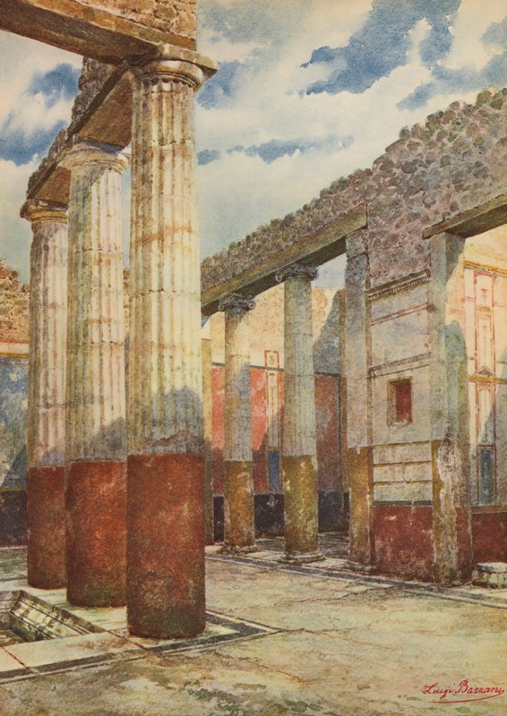 Pompeii: Patriciërshuis, atrium met zuilen (kleurenlitho) door Luigi Bazzani
