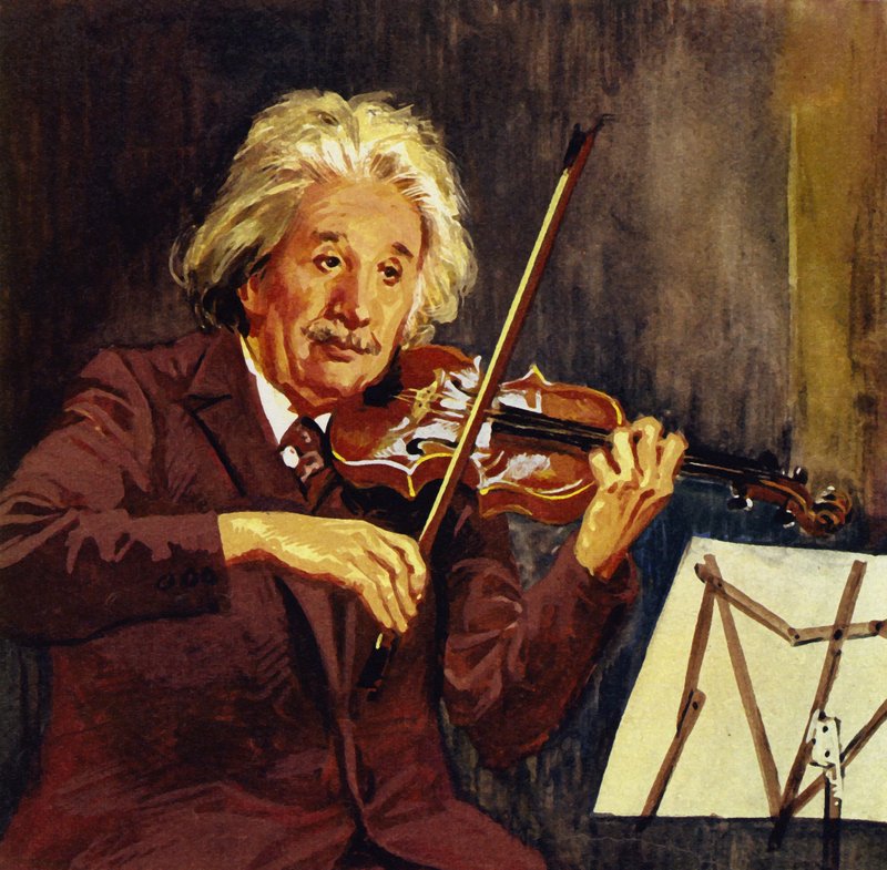 Albert Einstein speelt viool (kleurenlitho) door Luis Arcas Brauner