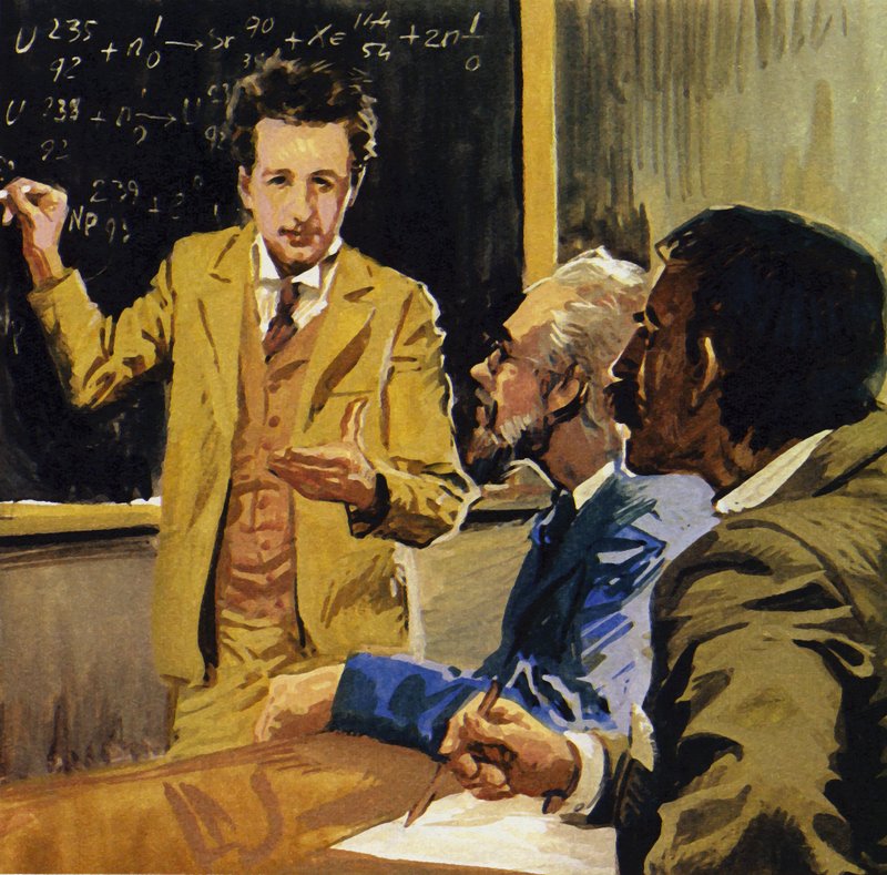 Albert Einstein haalde een graad in wiskunde en natuurkunde (kleurenlitho) door Luis Arcas Brauner
