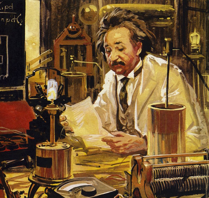 Einstein werkte aan talloze universiteiten en hogescholen (kleurenlitho) door Luis Arcas Brauner