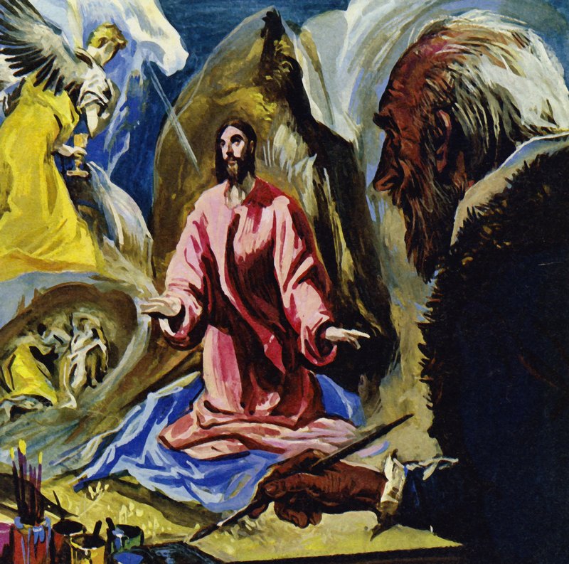 El Greco bleef religieuze onderwerpen schilderen tot zijn dood op 73-jarige leeftijd (kleurenlitho) door Luis Arcas Brauner