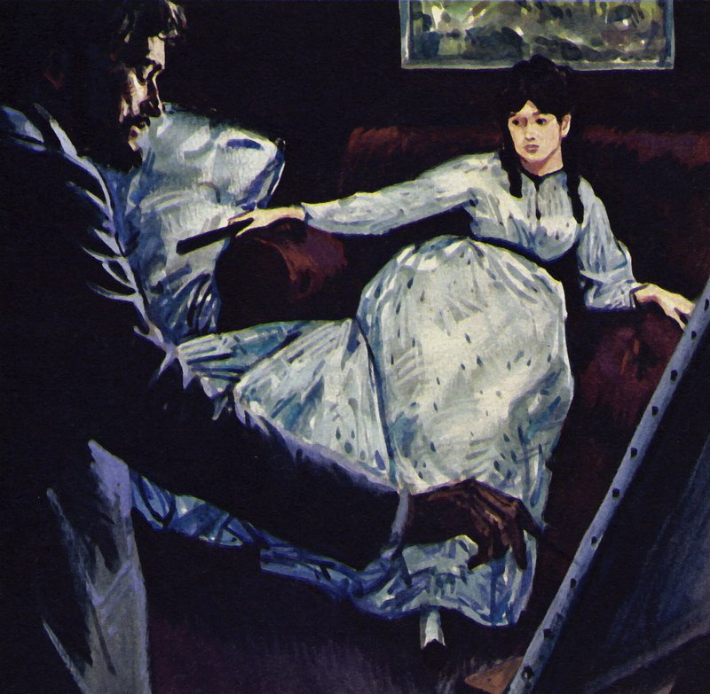 Manet schildert het schilderij Repose (kleurenlitho) door Luis Arcas Brauner
