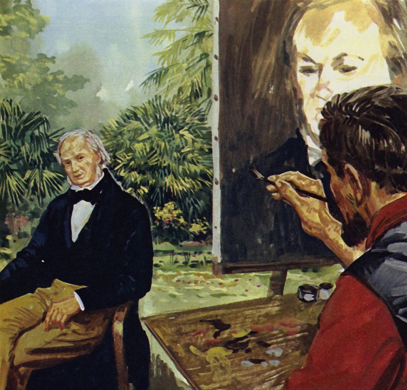 Renoir schildert een portret van Richard Wgner (kleurenlitho) door Luis Arcas Brauner