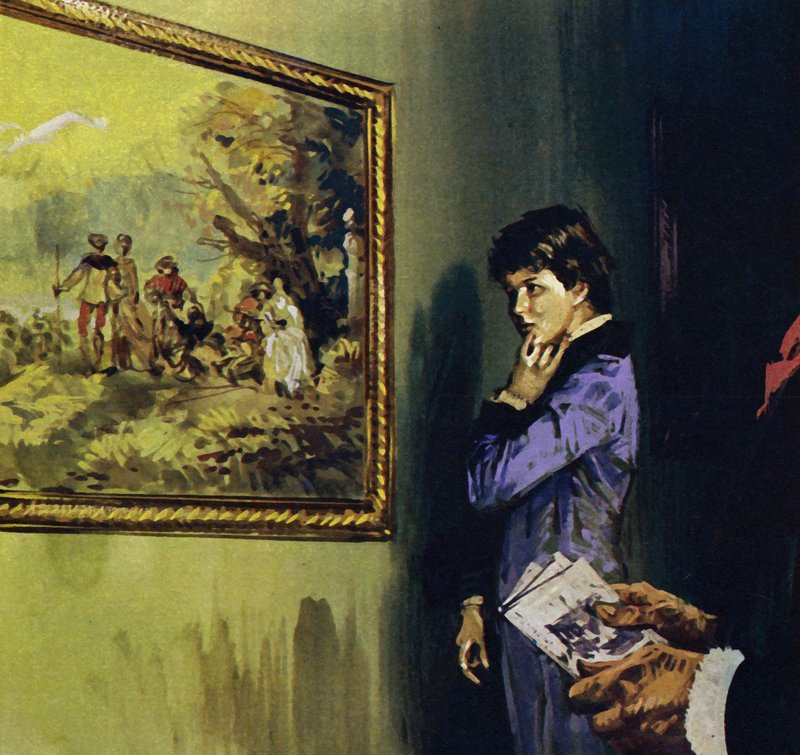 Renoir zou het Louvre bezoeken om het werk van Watteau te bewonderen (kleurenlitho) door Luis Arcas Brauner