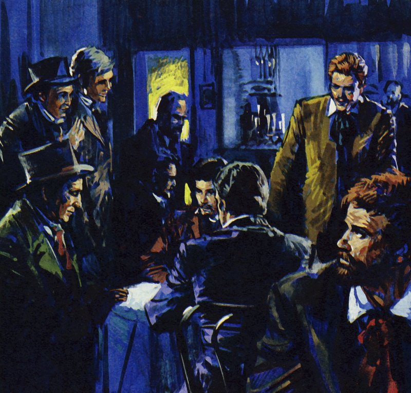 Café Guerbois werd de ontmoetingsplaats van Renoirs vrienden (kleurenlitho) door Luis Arcas Brauner