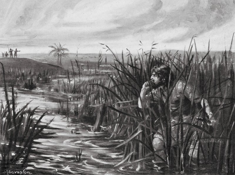 Een Chaldeeuwse spion merkt de nadering van de Assyrische voorhoede op (litho) door Margaret (after) Dovaston