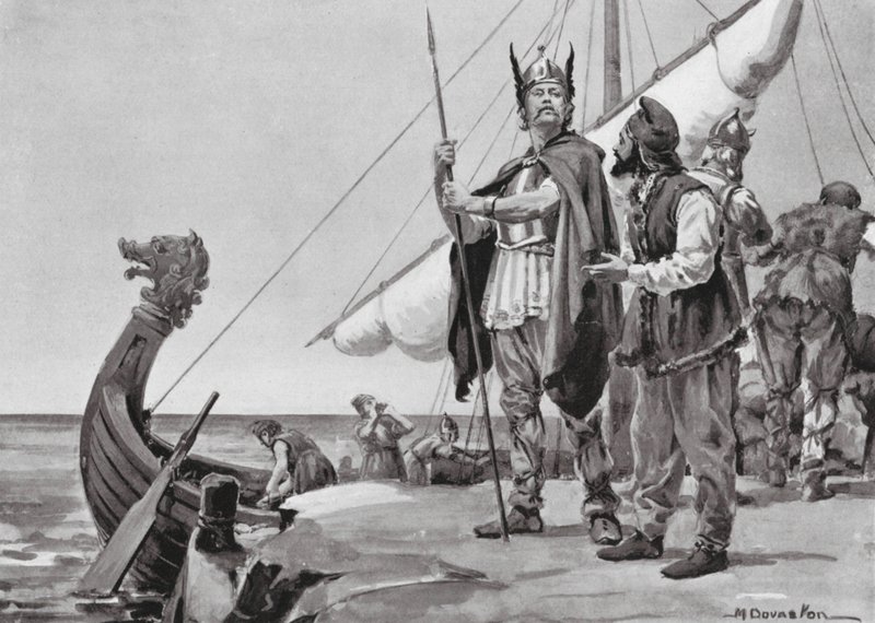 Rurik vertrekt naar het Land van de Slaven, AD 862 (litho) door Margaret (after) Dovaston