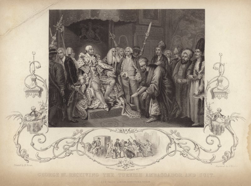 Koning George III ontvangt de Turkse ambassadeur en gevolg door Mather Brown