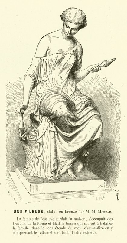 Oude Romeinse vrouw die draad spint door Mathurin Moreau