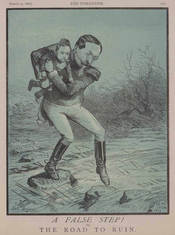 Een Verkeerde Stap! of, De Weg naar de Ondergang (kleur litho) door Matthew