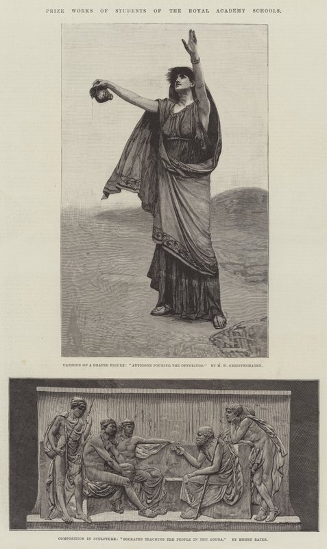 Prijswerken van Studenten van de Royal Academy Schools. Illustratie voor The Illustrated London News, 5 januari 1884 door Maurice Greiffenhagen